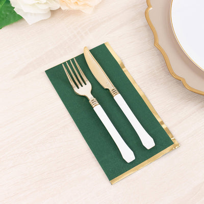 50-Pack Paper Dinner Napkins 2 Ply Hunter Emerald Green with Gold Foil Edge - Soft Disposable Napkins