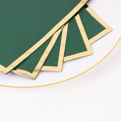 50-Pack Paper Dinner Napkins 2 Ply Hunter Emerald Green with Gold Foil Edge - Soft Disposable Napkins