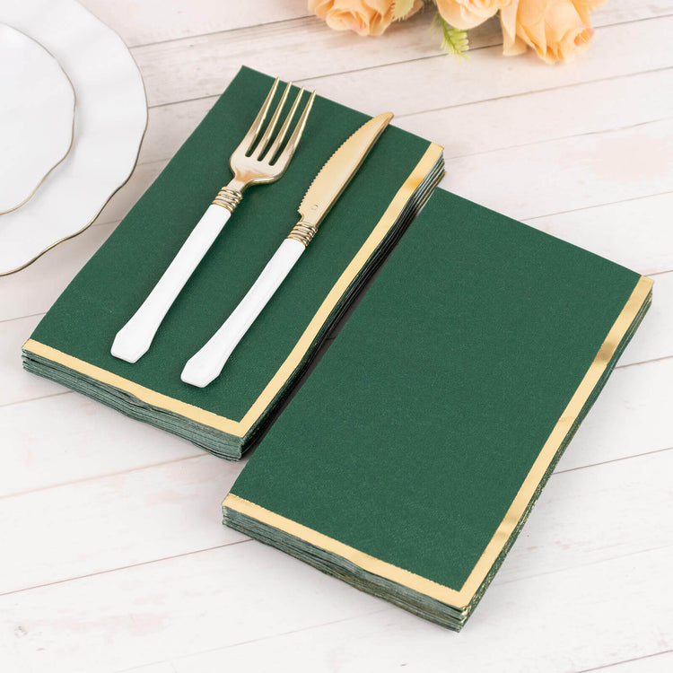 50 Pack Hunter Emerald Green Soft 2 Ply Dinner Paper Napkins with Gold Foil