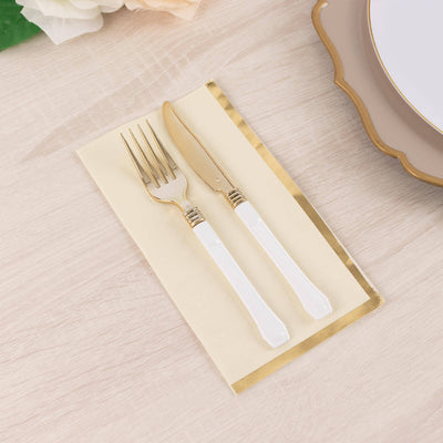 50-Pack Paper Dinner Napkins 2 Ply Ivory with Gold Foil Edge - Soft Disposable Napkins