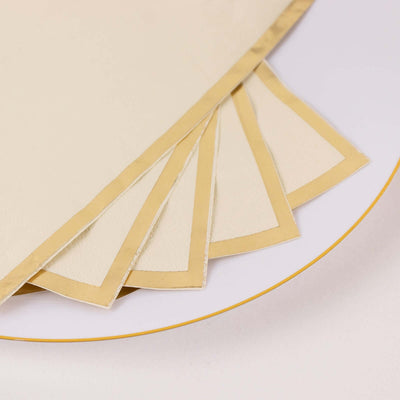 50-Pack Paper Dinner Napkins 2 Ply Ivory with Gold Foil Edge - Soft Disposable Napkins