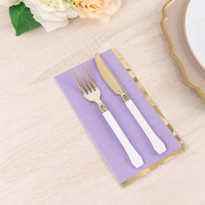 50-Pack Paper Dinner Napkins 2 Ply Lavender with Gold Foil Edge - Soft Disposable Napkins