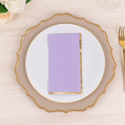 50-Pack Paper Dinner Napkins 2 Ply Lavender with Gold Foil Edge - Soft Disposable Napkins
