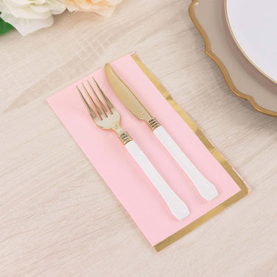 50-Pack Paper Dinner Napkins 2 Ply Pink with Gold Foil Edge - Soft Disposable Napkins