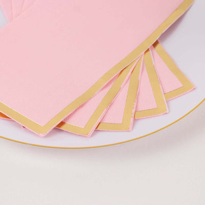50-Pack Paper Dinner Napkins 2 Ply Pink with Gold Foil Edge - Soft Disposable Napkins