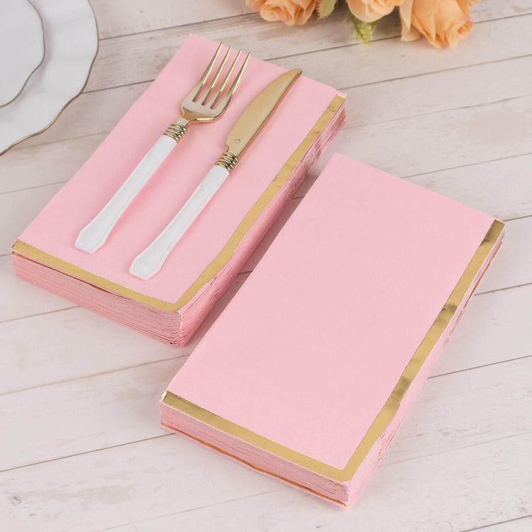 0 Pack Pink Soft 2 Ply Dinner Paper Napkins with Gold Foil Edge