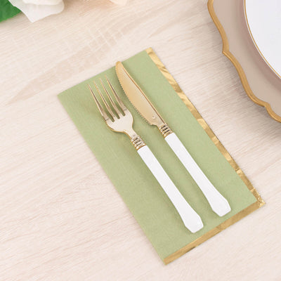 50-Pack Paper Dinner Napkins 2 Ply Sage Green with Gold Foil Edge - Soft Disposable Napkins