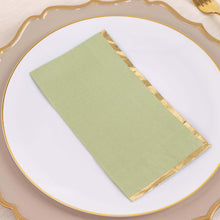 50 Pack Sage Green Soft 2 Ply Dinner Paper Napkins with Gold Foil Edge