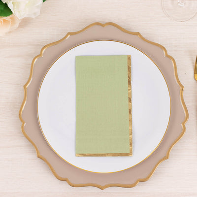 50-Pack Paper Dinner Napkins 2 Ply Sage Green with Gold Foil Edge - Soft Disposable Napkins