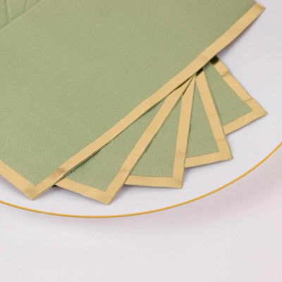 50-Pack Paper Dinner Napkins 2 Ply Sage Green with Gold Foil Edge - Soft Disposable Napkins