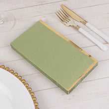 50 Pack Sage Green Soft 2 Ply Dinner Paper Napkins with Gold Foil Edge