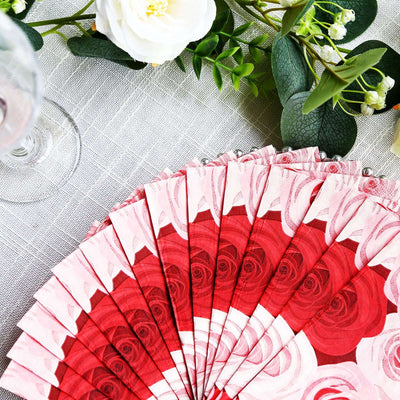 50-Pack Paper Dinner Napkins 2 Ply Red/Pink with Floral Rose Print - Soft Disposable Garden Style Napkins