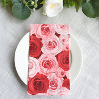 50 Pack Red Pink Floral Rose Design Paper Napkins, Soft 2-Ply Elegant Garden Disposable Dinner Napkins
