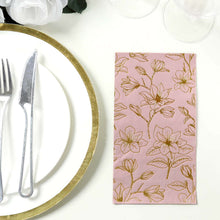 50 Pack Dusty Rose 2-Ply Paper Dinner Napkins with Gold Magnolia Flowers Print