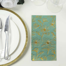 50 Pack Dusty Sage Green 2-Ply Paper Dinner Napkins with Gold Magnolia Flowers Print