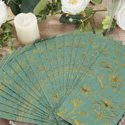 50-Pack Paper Dinner Napkins 2-Ply Dusty Sage Green with Gold Magnolia Flowers Print - Soft and Highly Absorbent Party Napkins
