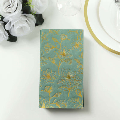 50-Pack Paper Dinner Napkins 2-Ply Dusty Sage Green with Gold Magnolia Flowers Print - Soft and Highly Absorbent Party Napkins