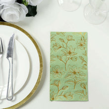 50 Pack Sage Green 2-Ply Paper Dinner Napkins with Gold Magnolia Flowers Print