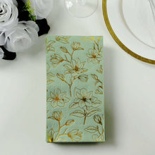 50 Pack Sage Green 2-Ply Paper Dinner Napkins with Gold Magnolia Flowers Print