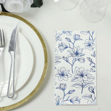 50 Pack White 2-Ply Paper Dinner Napkins with Blue Magnolia Flowers Print