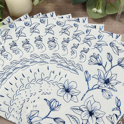 50-Pack Paper Dinner Napkins 2-Ply White with Blue Flowers Print - Soft and Highly Absorbent Party Napkins