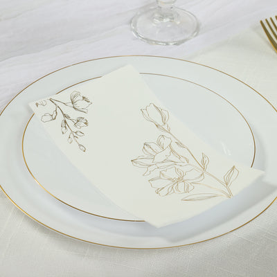 50 Pack White 2-Ply Paper Dinner Napkins with Gold Lilly Flowers Print, Highly Absorbent Soft Disposable Party Napkins