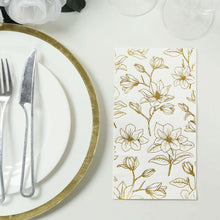 50 Pack White 2-Ply Paper Dinner Napkins with Gold Magnolia Flowers Print