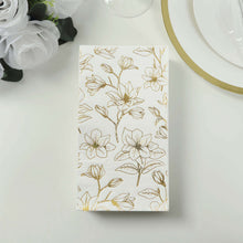 50 Pack White 2-Ply Paper Dinner Napkins with Gold Magnolia Flowers Print