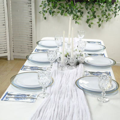 50 Pack 2-Ply Paper Dinner Napkins in White Royal Blue Damask Floral Pattern, Disposable Party Napkins - Highly Absorbent & Soft