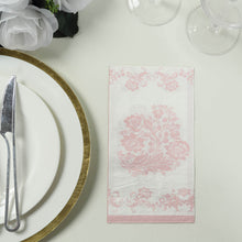 50 Pack White Pink 2-Ply Paper Dinner Napkins in French Toile Floral Pattern