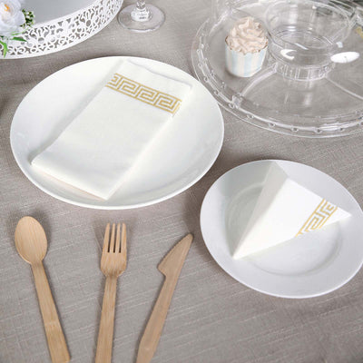 25 Pack Linen-Like Paper Napkins 8"x4" White With Gold Greek Key Design - Soft Hygenic Airlaid Guest Towels for Formal & Casual Dining