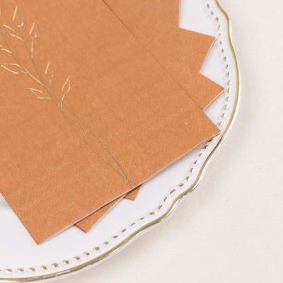 50-Pack Paper Dinner Napkins 2-Ply Terracotta (Rust) with Gold Embossed Leaf - Soft Wedding Party Napkins 18 GSM