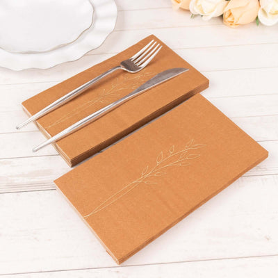 50-Pack Paper Dinner Napkins 2-Ply Terracotta (Rust) with Gold Embossed Leaf - Soft Wedding Party Napkins 18 GSM