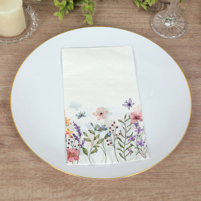 50-Pack Paper Dinner Napkins 8"x4" Wildflower Butterfly Design - Soft and Absorbent 2 Ply Disposable Napkins