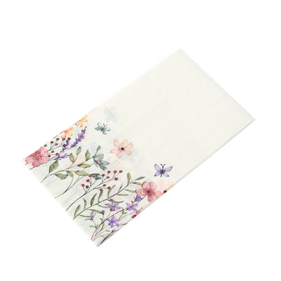 50-Pack Paper Dinner Napkins 8"x4" Wildflower Butterfly Design - Soft and Absorbent 2 Ply Disposable Napkins