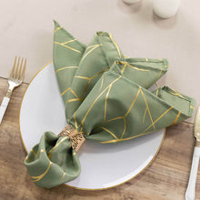 5 Pack Dusty Sage Green Polyester Cloth Dinner Napkins with Gold Foil Tree Branch Pattern