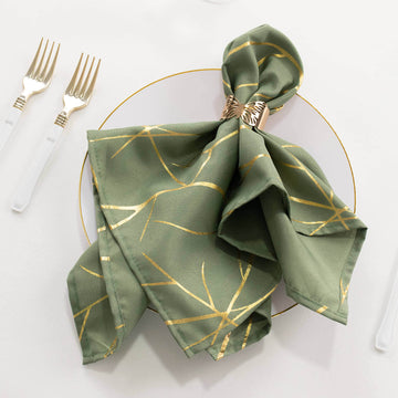 5 Pack Dusty Sage Green Polyester Cloth Dinner Napkins with Gold Foil Tree Branch Pattern - 20"x20"