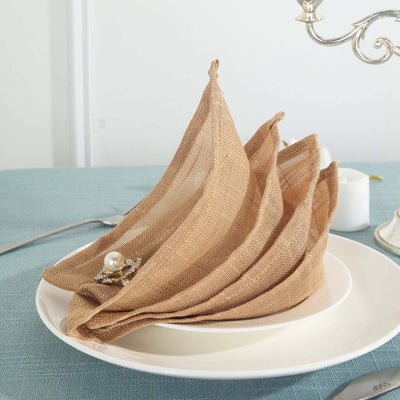 5 Pack Faux Linen Napkins 20"x20" Natural - Slubby Textured & Wrinkle Resistant Dinner Napkins