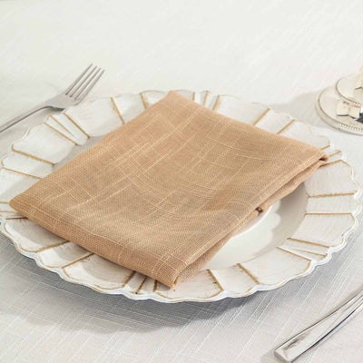 5 Pack Faux Linen Napkins 20"x20" Natural - Slubby Textured & Wrinkle Resistant Dinner Napkins