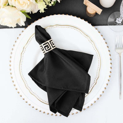 5 Pack Polyester Napkins 17"x17" Black - Wrinkle Resistant Easy Care Cloth Napkins for Wedding & Events
