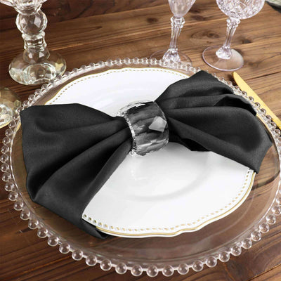 5 Pack Polyester Napkins 17"x17" Black - Wrinkle Resistant Easy Care Cloth Napkins for Wedding & Events