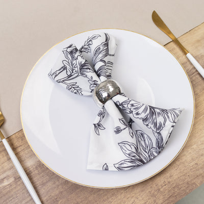 5-Pack French Toile Cloth Napkins – 17"x17" Black and White Reusable Polyester Table Napkins in Floral Design for Events & Dining