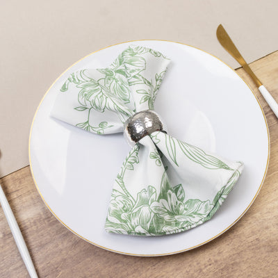 5-Pack French Toile Cloth Napkins – 17"x17" Dusty Sage Green and White Reusable Polyester Table Napkins in Floral Design for Events & Dining