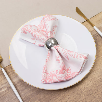 5-Pack French Toile Cloth Napkins – 17"x17" Pink and White Reusable Polyester Table Napkins in Floral Design for Events & Dining