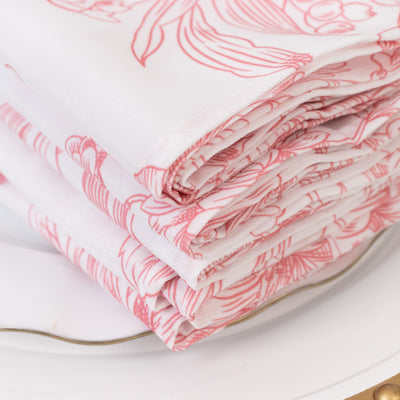5-Pack French Toile Cloth Napkins – 17"x17" Pink and White Reusable Polyester Table Napkins in Floral Design for Events & Dining