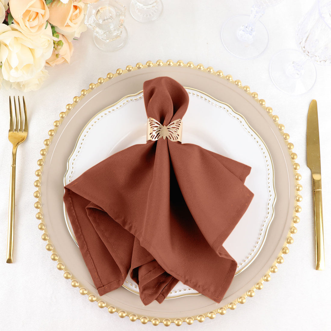 5 Pack Terracotta (Rust) Seamless Cloth Dinner Napkins, Wrinkle Resistant Linen