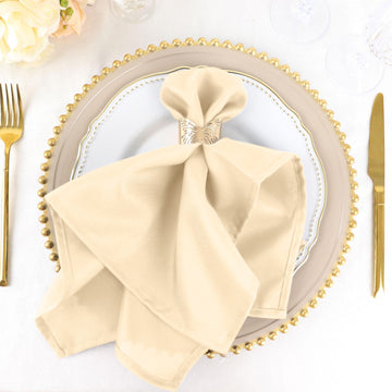 5 Pack Beige Cloth Napkins with Hemmed Edges, Reusable Polyester Dinner Linen Napkins - 20"x20"