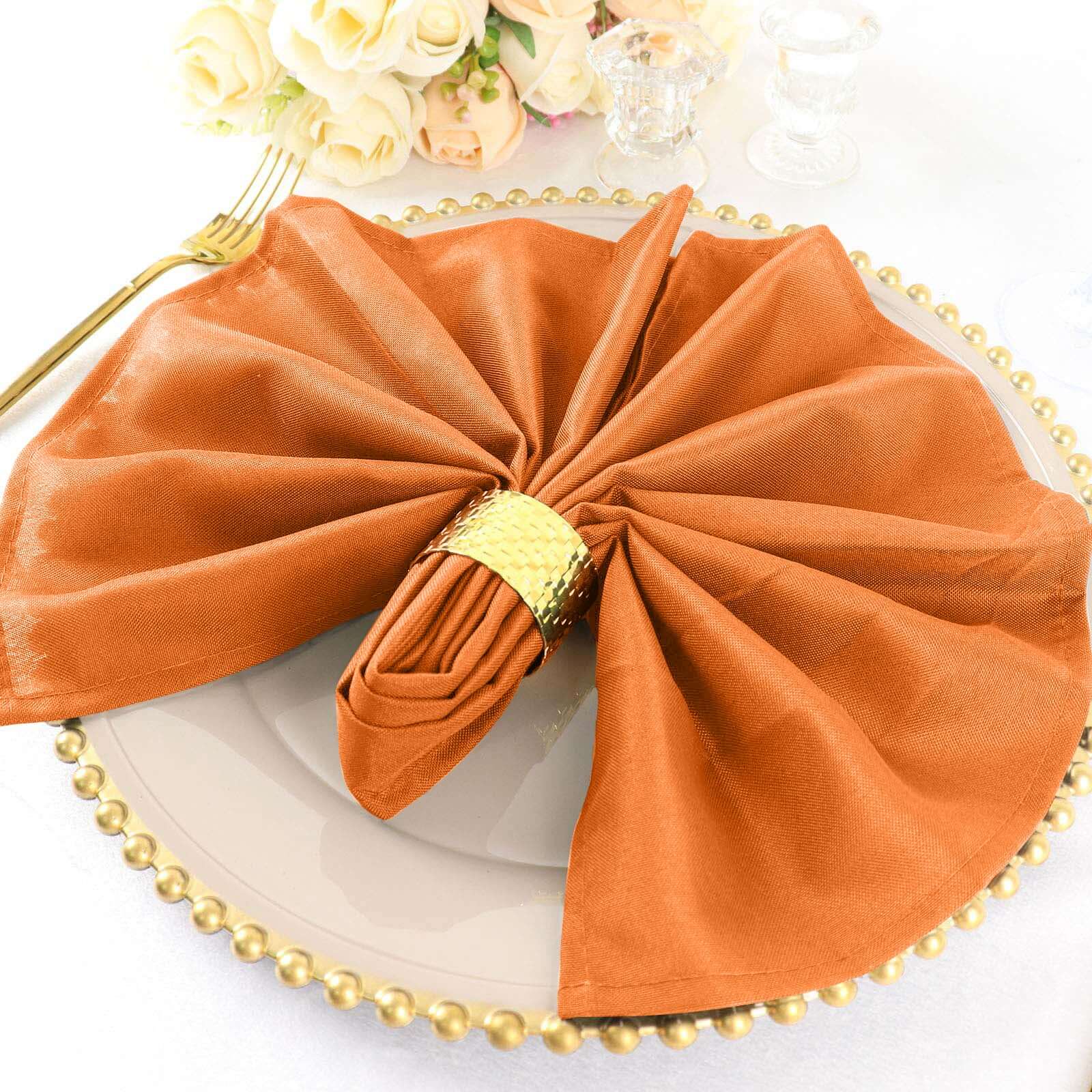 Orange Cloth Polyester Dinner Napkins | eFavormart.com