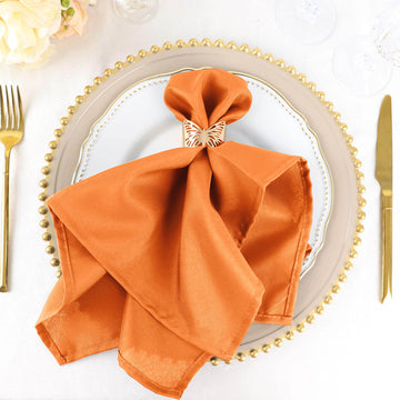 5 Pack Orange Cloth Napkins with Hemmed Edges, Reusable Polyester Dinner Linen Napkins - 20"x20"