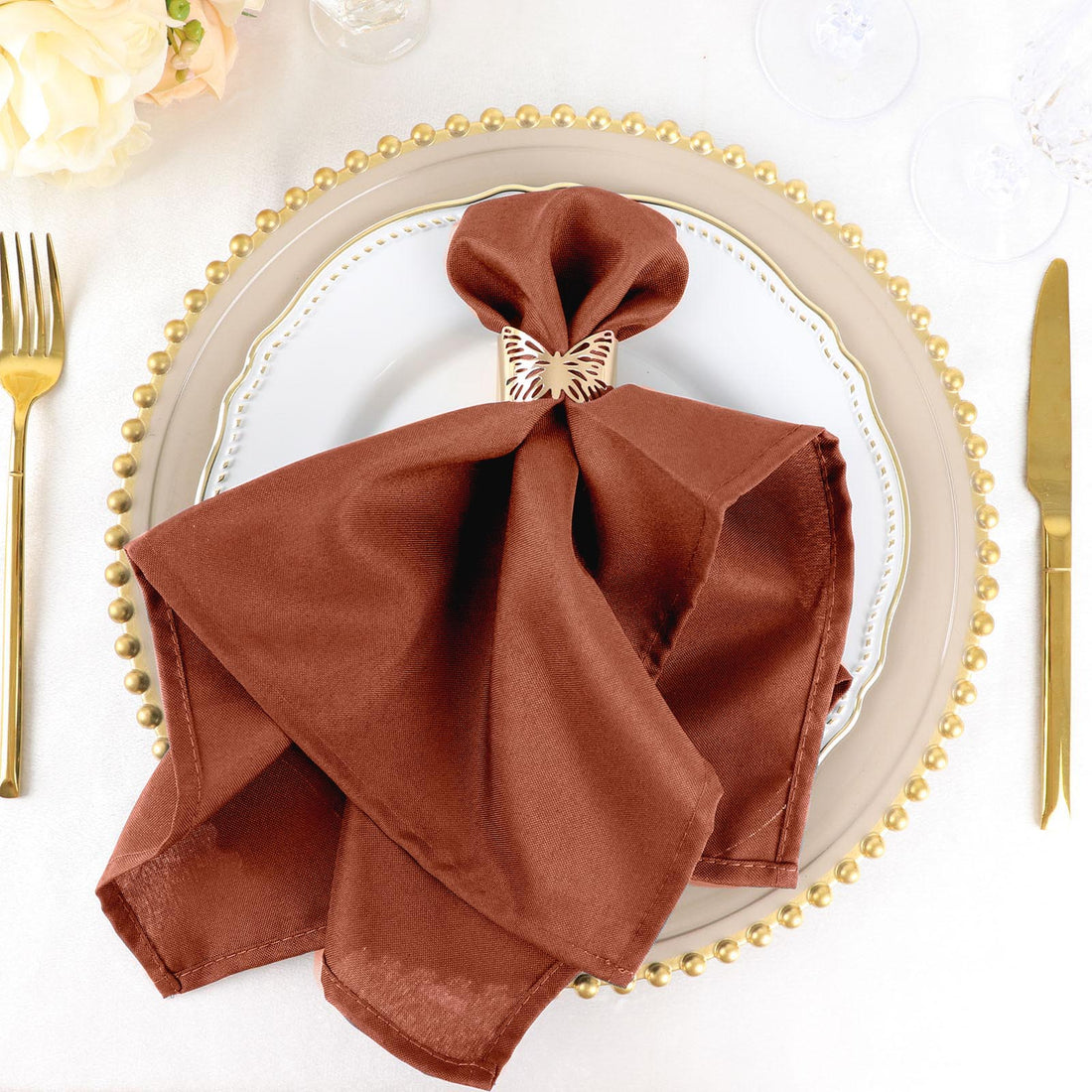 5 Pack Terracotta (Rust) Polyester Linen Dinner Cloth Napkins, Reusable